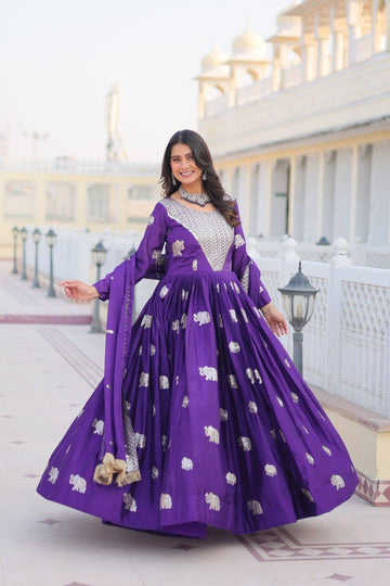 Designer Georgette Purple Traditional Anarkali Gown With Dupatta
