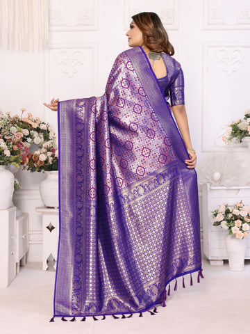 Elegant Blue Color Zari Weaving Silk Trendy Wedding Wear Saree With Blouse