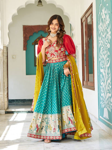 Rama Color Shimmer Readymade Chaniya Choli For Wedding