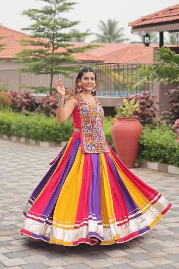 Readymade Multi Color Cotton Navratri Lehenga With Top