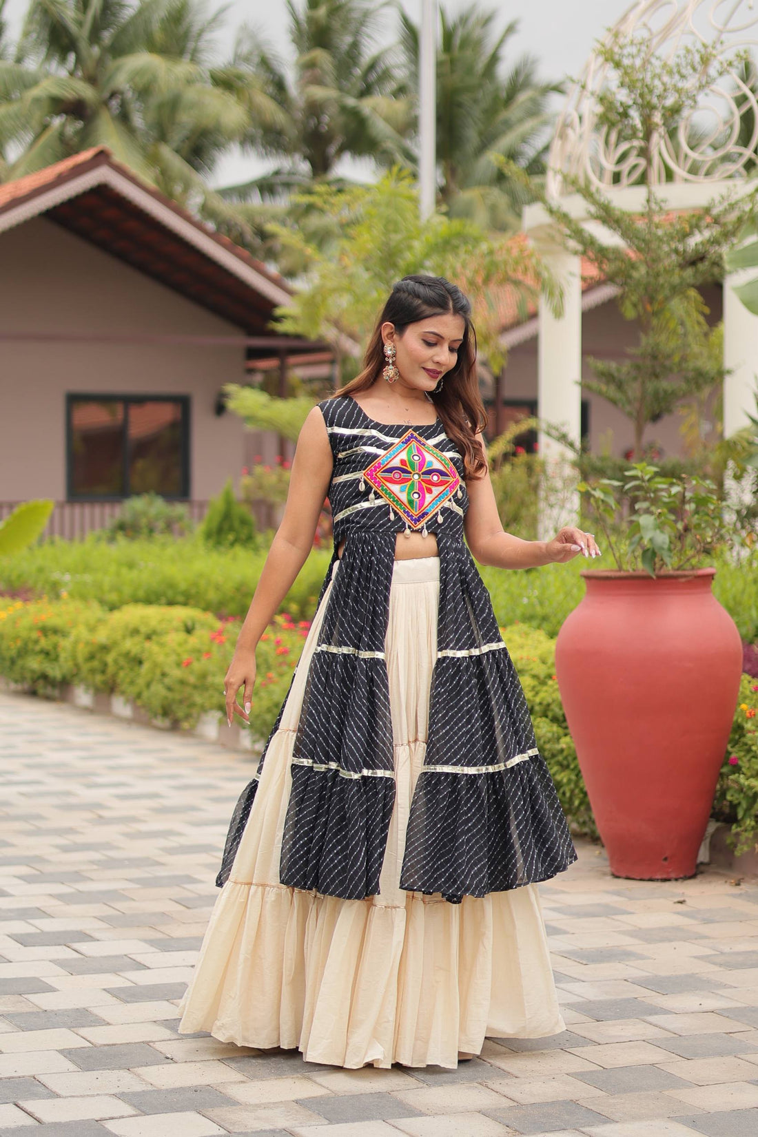 Navratri Wear Black Color Cotton Lehenga With Shrug