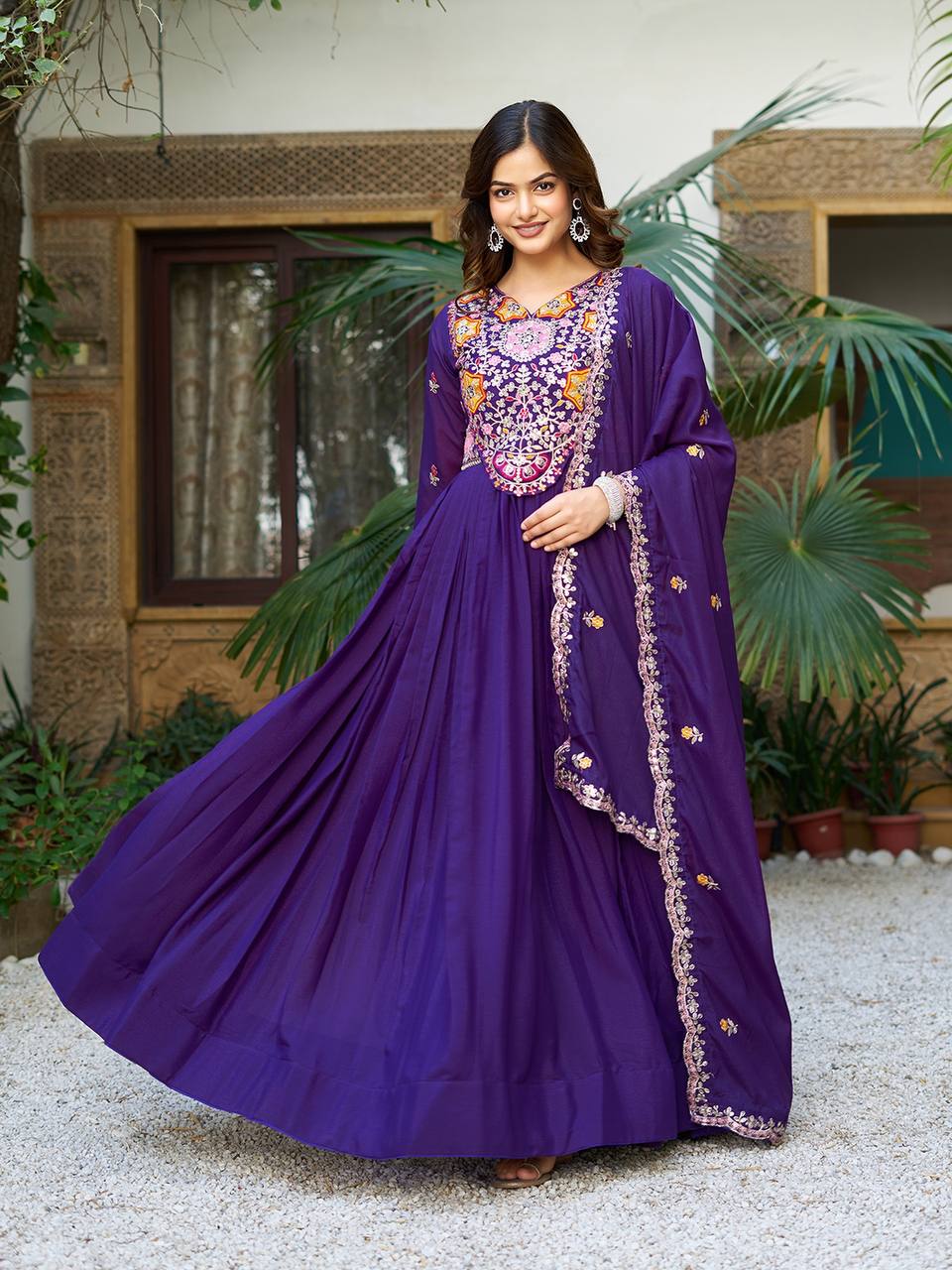 Stunning Purple Color Star Georgette Gown for Women