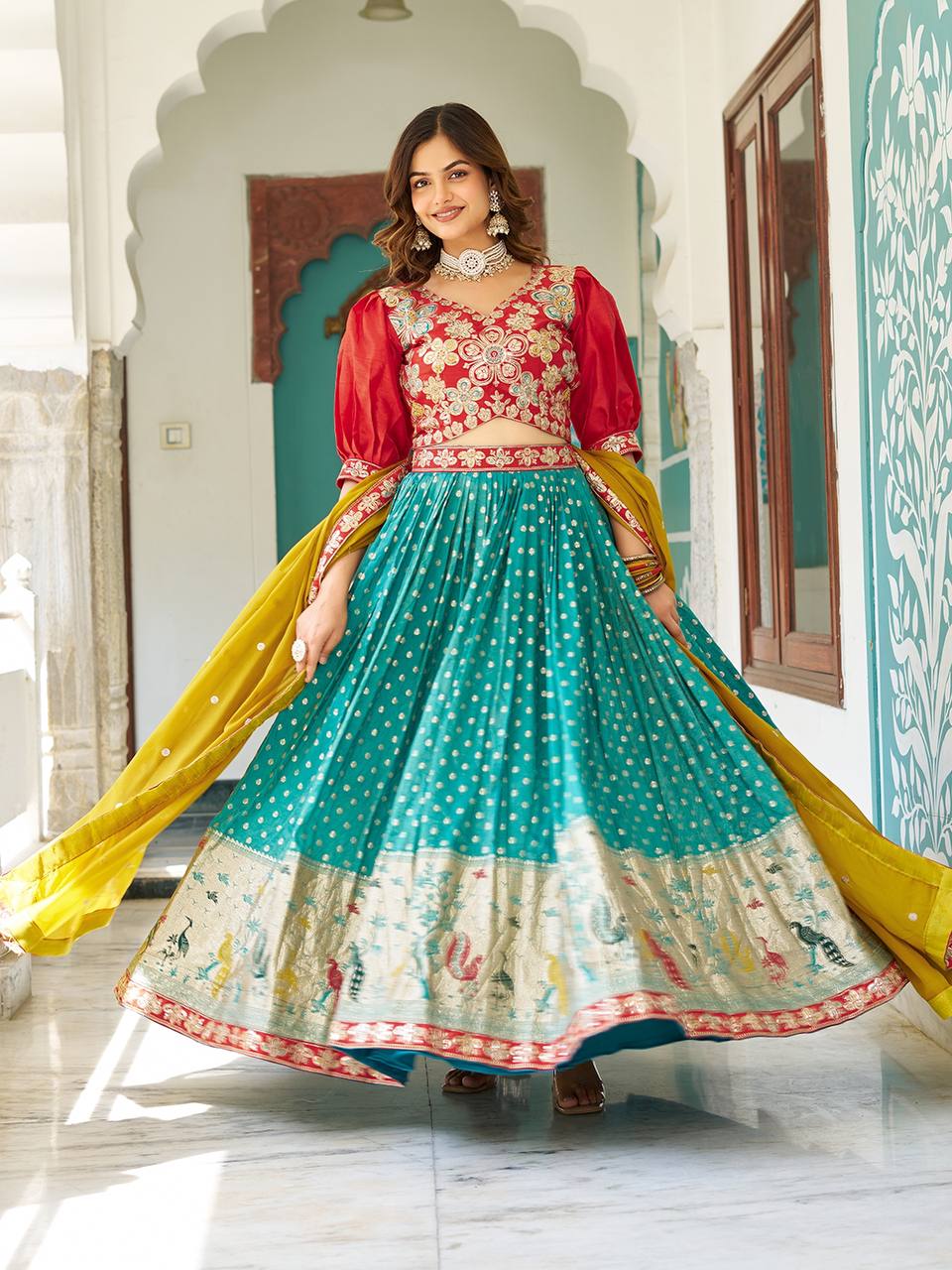 Rama Color Shimmer Readymade Chaniya Choli For Wedding