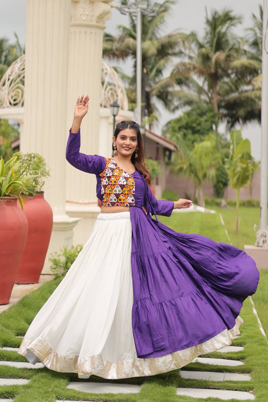 Purple Color Gamthi Work Cotton Lehenga With Top