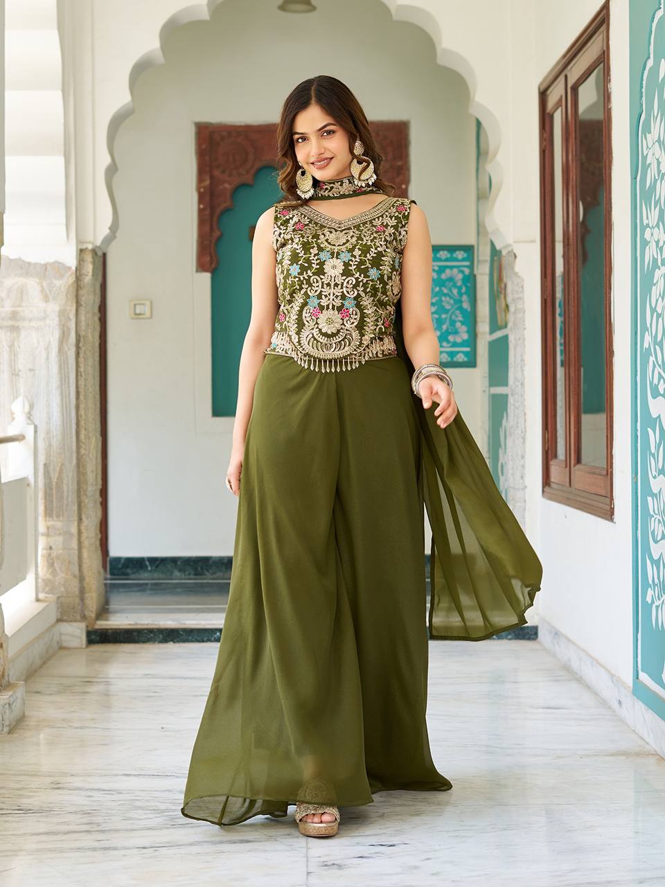 Bridesmaid Mehendi Color Georgette Party Palazzo Suit