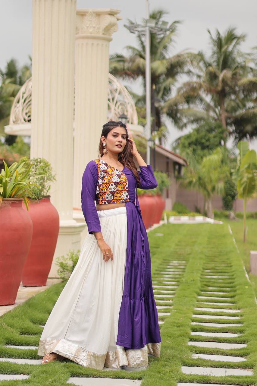 Purple Color Gamthi Work Cotton Lehenga With Top