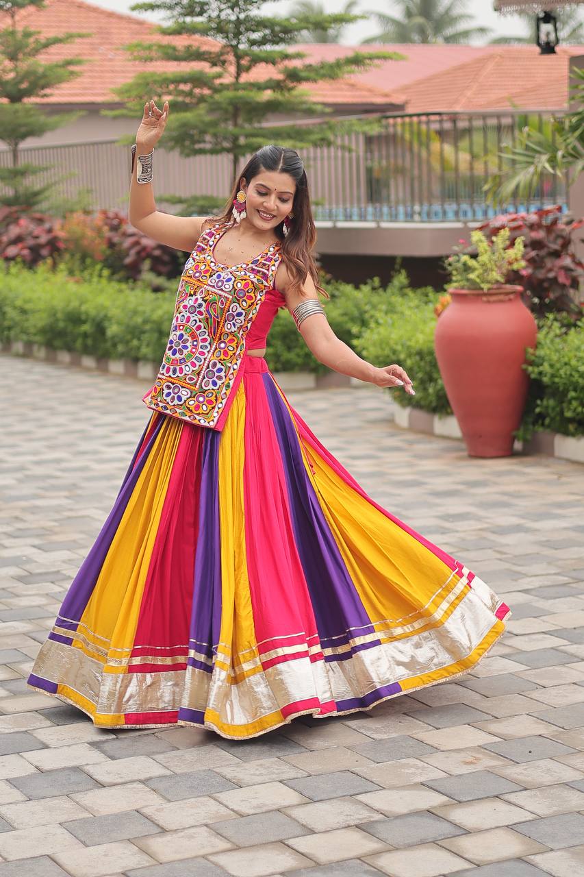 Readymade Multi Color Cotton Navratri Lehenga With Top