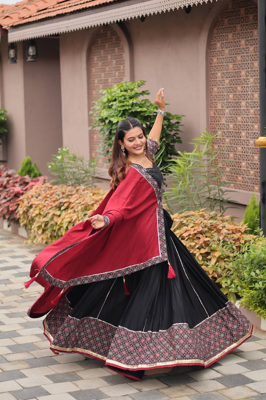 Navratri Wear Black Cotton Chaniya Choli For Women