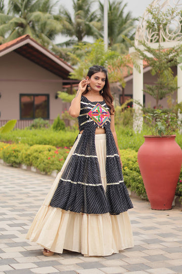 Navratri Wear Black Color Cotton Lehenga With Shrug