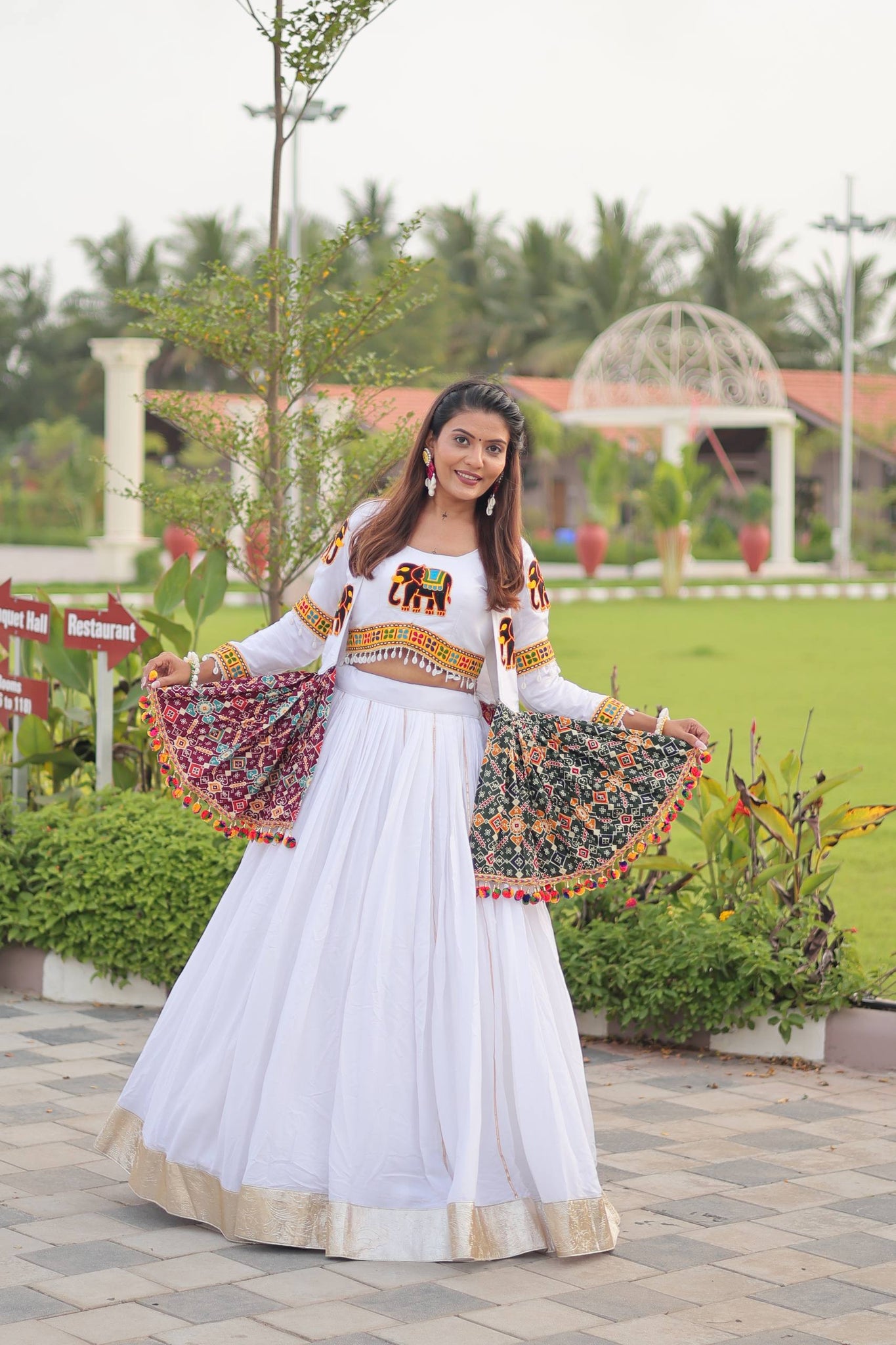 Festive Wear White Cotton Lehenga Choli With Koti