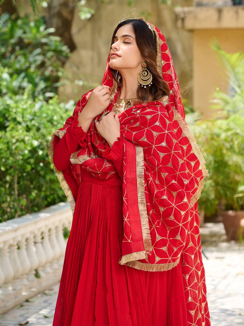 Exclusive Red Color Vichitra Silk Readymade Gown For Engagement