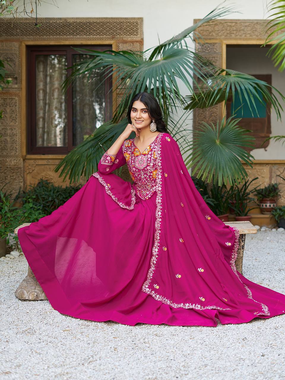 Elegant Pink Color Georgette Anarkali Wedding Wear Gown