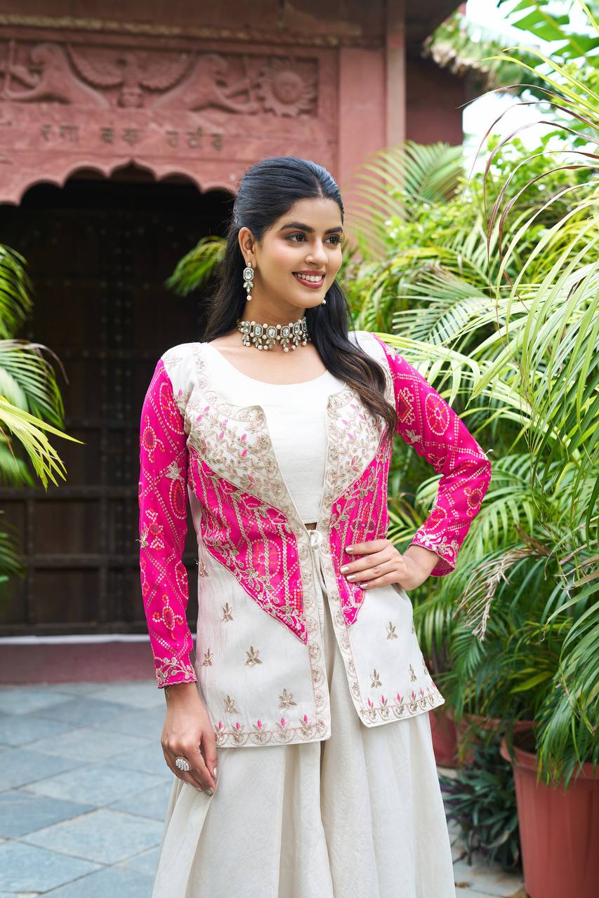 Off-White Cosmos Shimmer Wedding Plazzo Suit With Koti