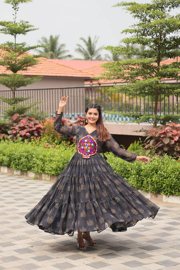 Black Color Georgette Gown For Navratri Festival