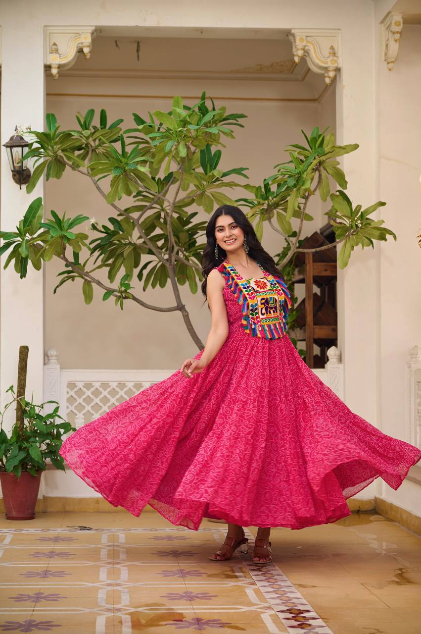 Exclusive Pink Color Georgette Garba Wear Gown