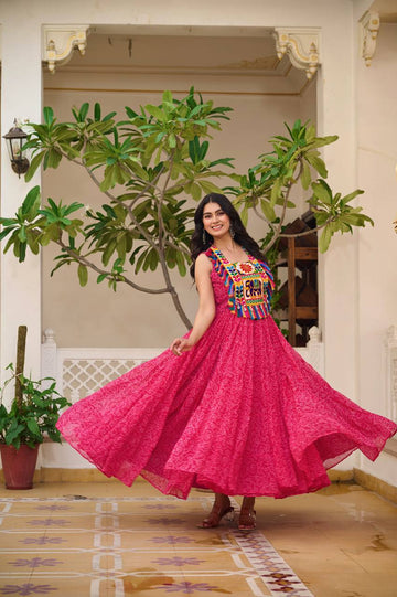 Exclusive Pink Color Georgette Garba Wear Gown