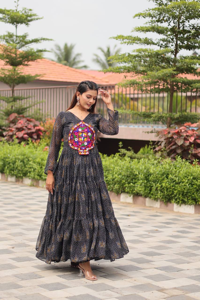 Black Color Georgette Gown For Navratri Festival