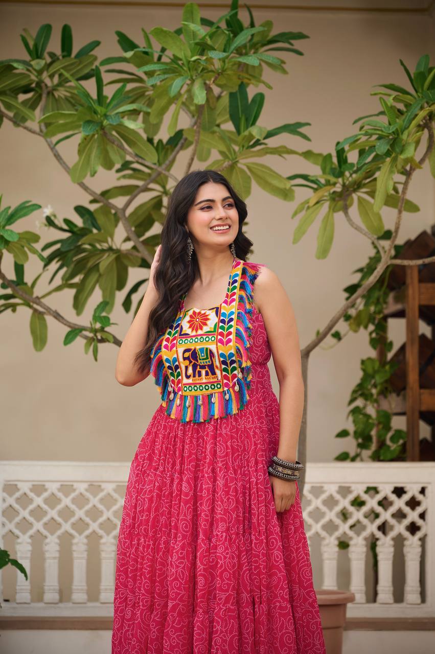 Exclusive Pink Color Georgette Garba Wear Gown