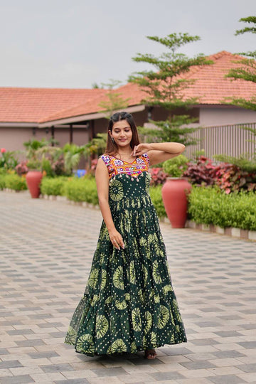Green Color Georgette Gamthi Codi Work Navratri Gown