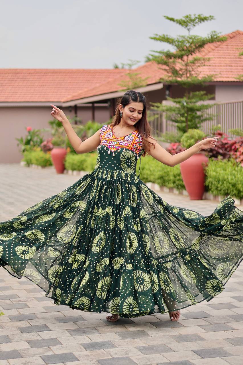 Green Color Georgette Gamthi Codi Work Navratri Gown