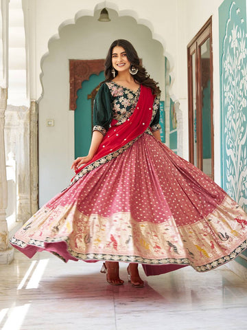 Ready To Wear Onion Color Shimmer Ghagra Choli With Dupatta