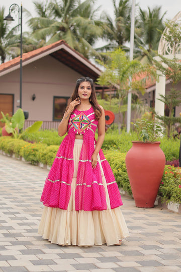Pink Color Cotton Lehenga with Gamthi Work Shrug