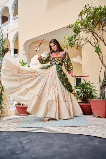 Green Color Cotton Designer Navratri Lehenga Choli
