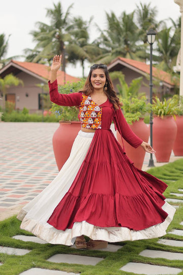 Dandiya Night Wear Maroon Cotton Stitched Ghagra Choli