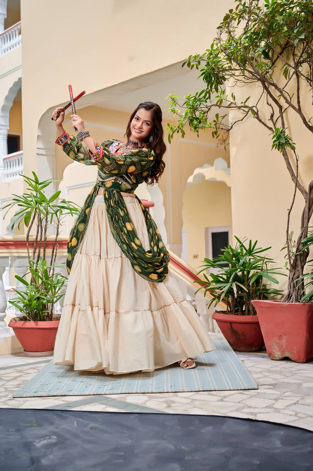Green Color Cotton Designer Navratri Lehenga Choli