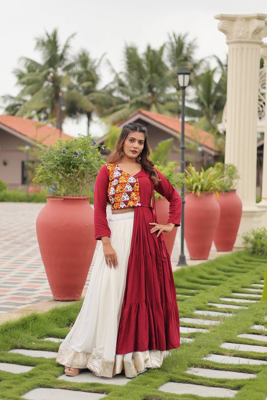 Dandiya Night Wear Maroon Cotton Stitched Ghagra Choli