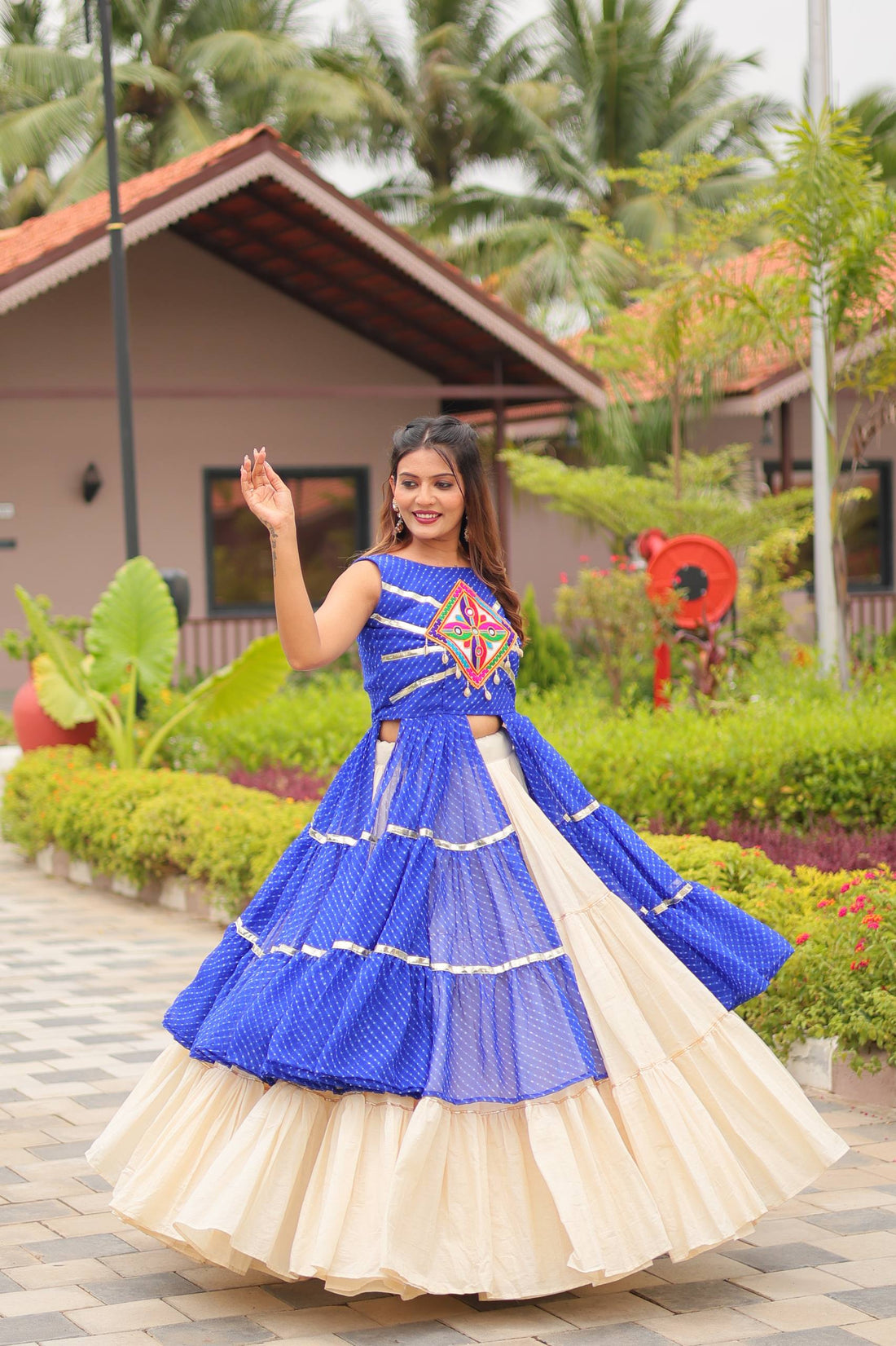 Precious Blue Color Cotton Lehenga Choli For Garba