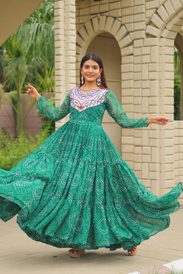 Fantastic Green Color Georgette Garba Wear Gown