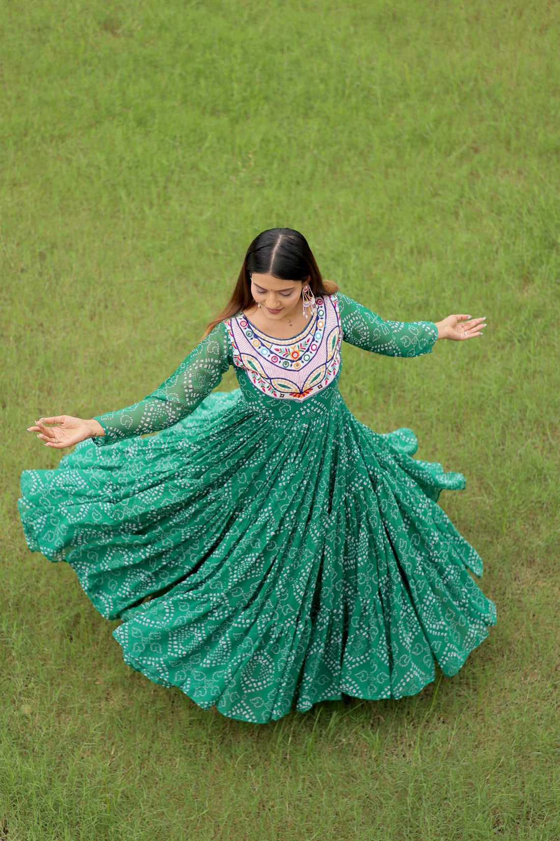 Fantastic Green Color Georgette Garba Wear Gown
