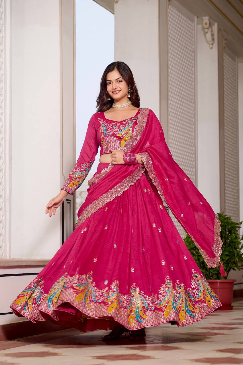 Designer Pink Reception Wear Lehenga Choli For Girls