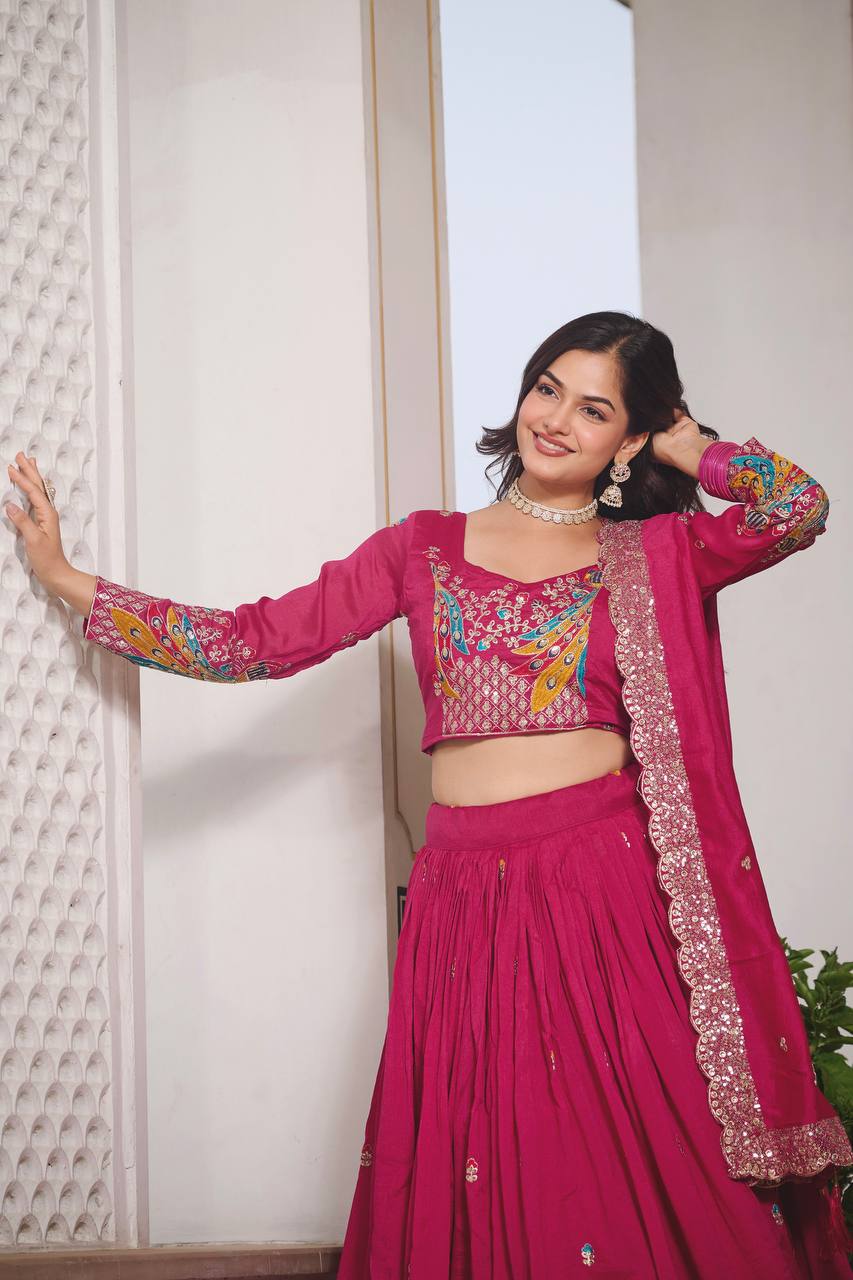 Designer Pink Reception Wear Lehenga Choli For Girls