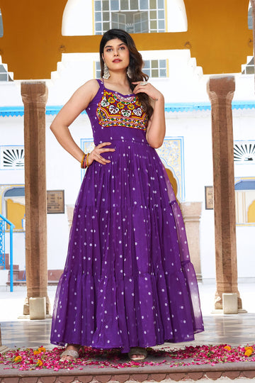 Modern Purple Color Georgette Bandhani Printed Gown