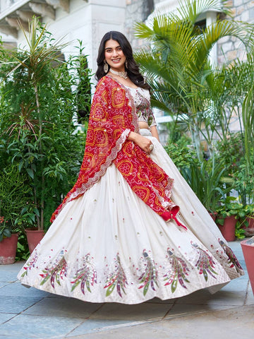 Trendy Tissue Silk Off White Color Lehenga Choli For Wedding Party