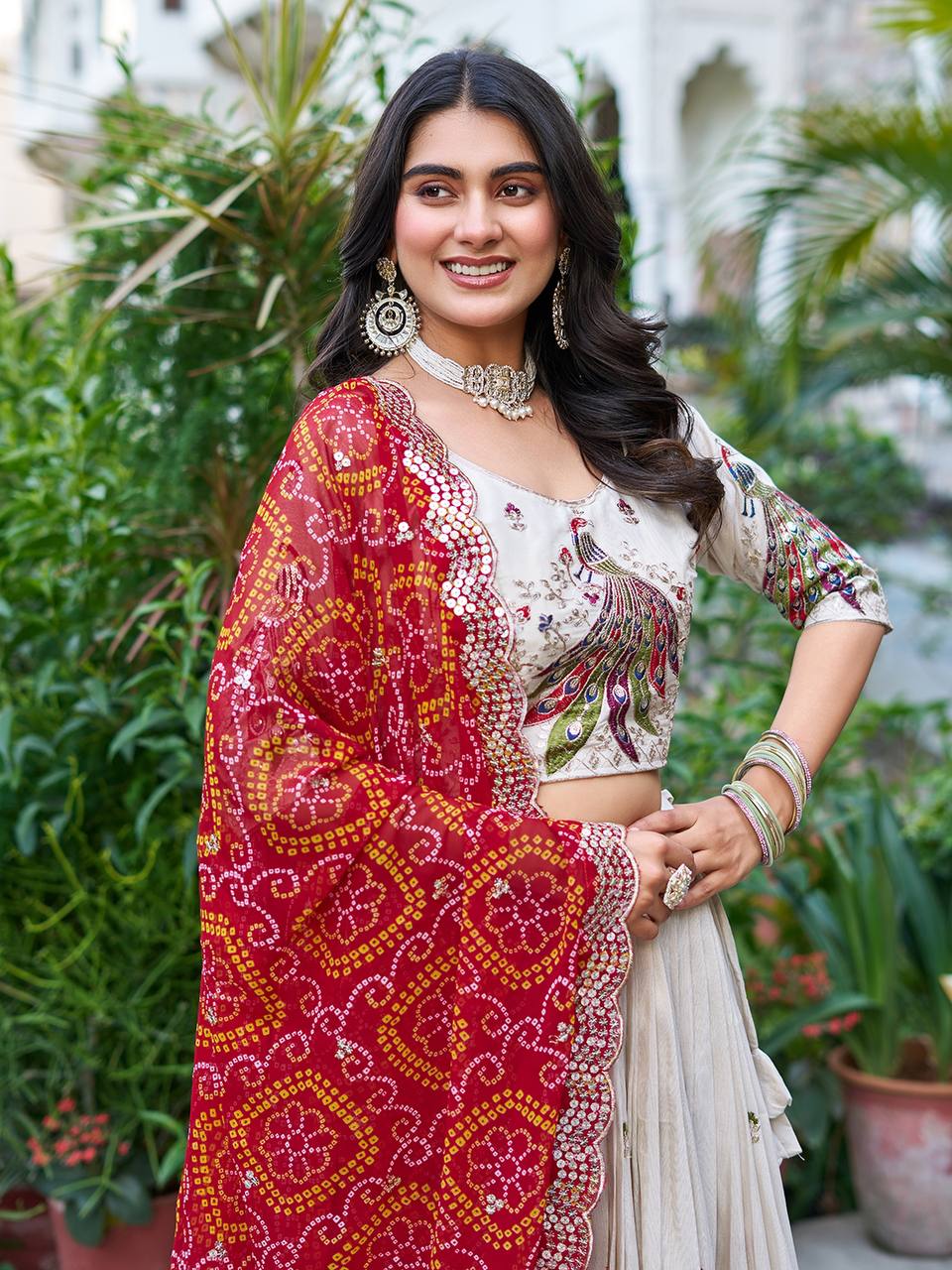 Trendy Tissue Silk Off White Color Lehenga Choli For Wedding Party