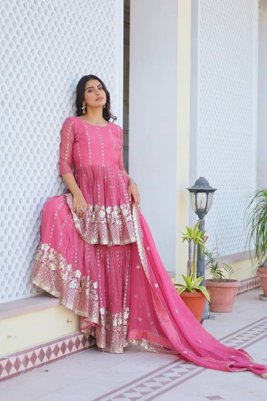Ready To Wear Pink Designer Sharara Suit For Eid Party Wear
