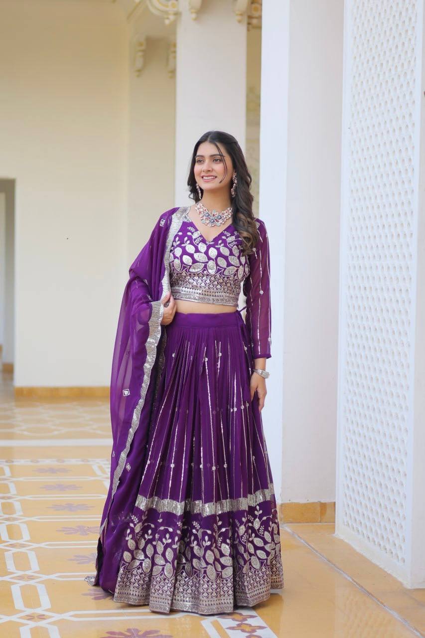 Presenting Purple Color Georgette Designer Event Wear Lehenga Choli