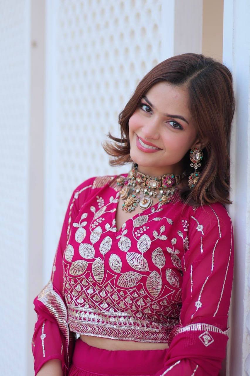 Presenting Rani Pink Color Georgette Designer Event Wear Lehenga Choli