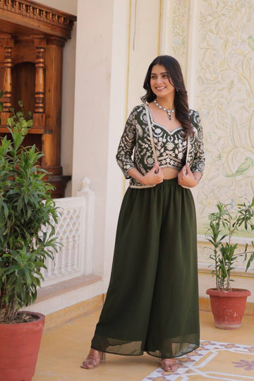 Gorgeous Green Color Georgette Traditional Sharara Suit With Koti
