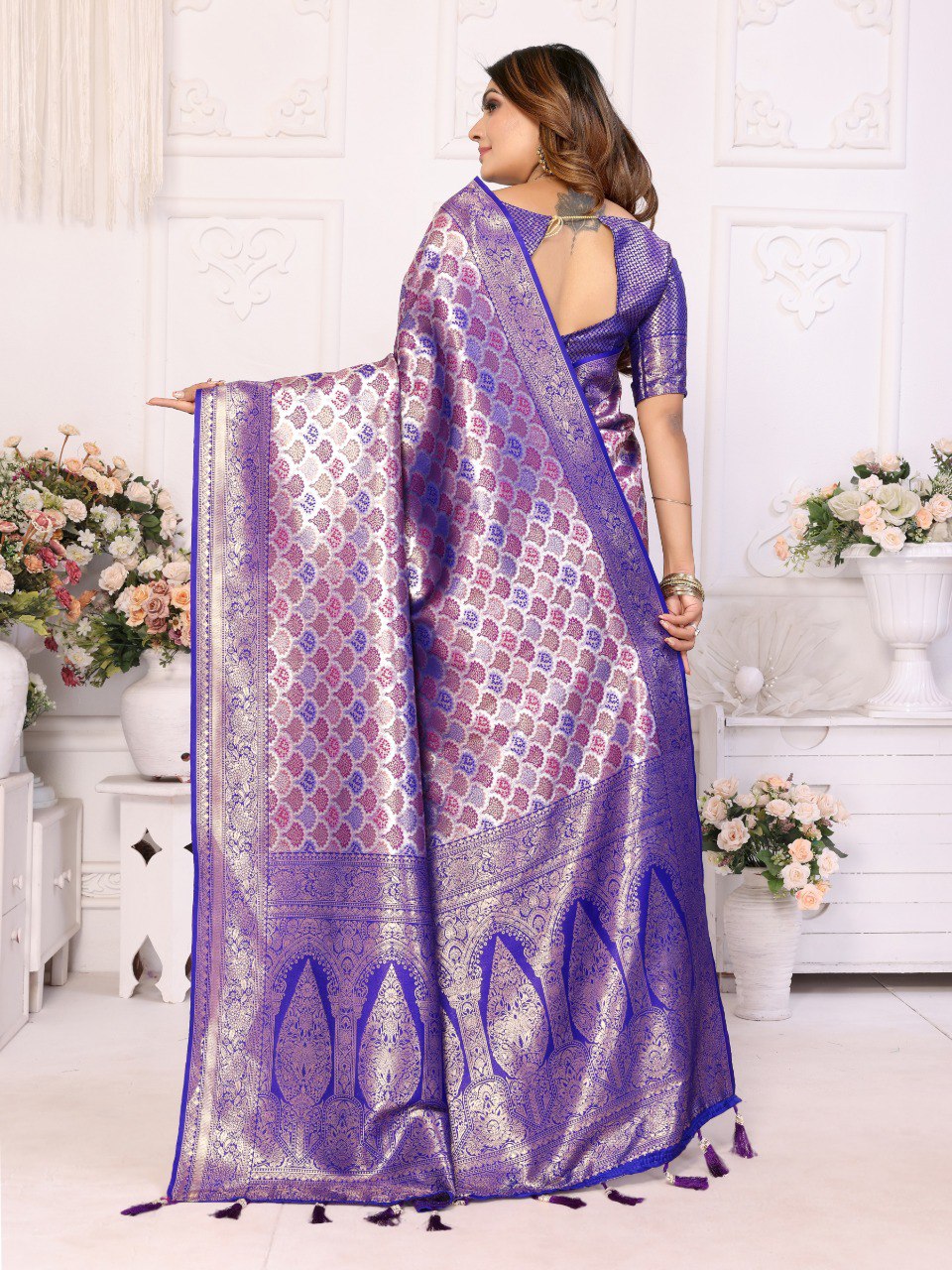 Elegant Blue Color Banarasi Silk Weaving Saree For Wedding