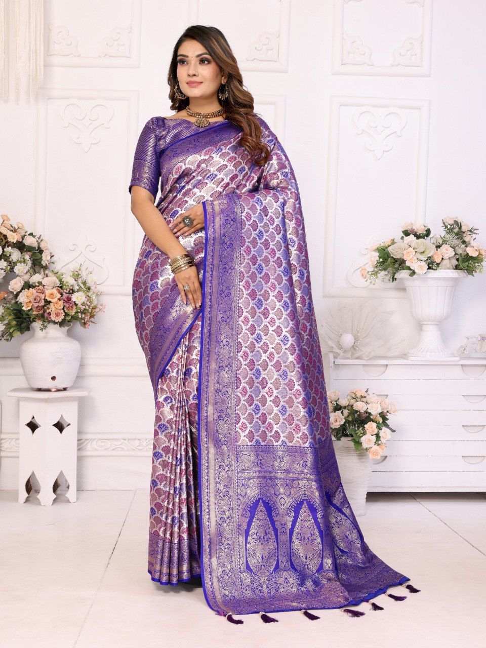 Elegant Blue Color Banarasi Silk Weaving Saree For Wedding