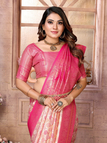 Wonderful Zari Weaving Silk Trendy Wedding Wear Saree With Blouse