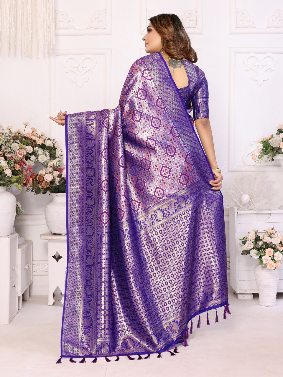 Elegant Blue Color Zari Weaving Silk Trendy Wedding Wear Saree With Blouse