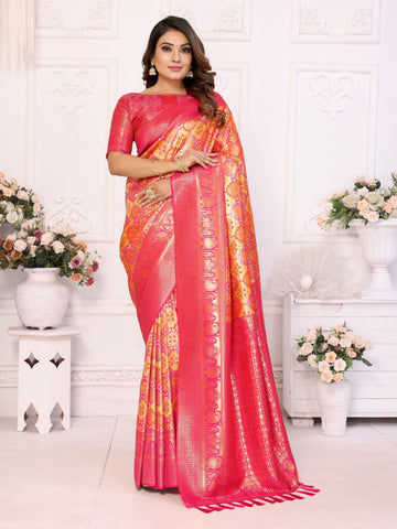 Lovely Orange Maharashtrian Zari Weaving Silk Trendy Wedding Wear Saree With Blouse