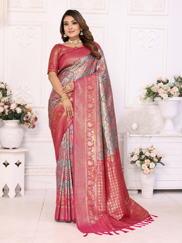 Wonderful Zari Weaving Silk Trendy Wedding Wear Saree With Blouse(Test)