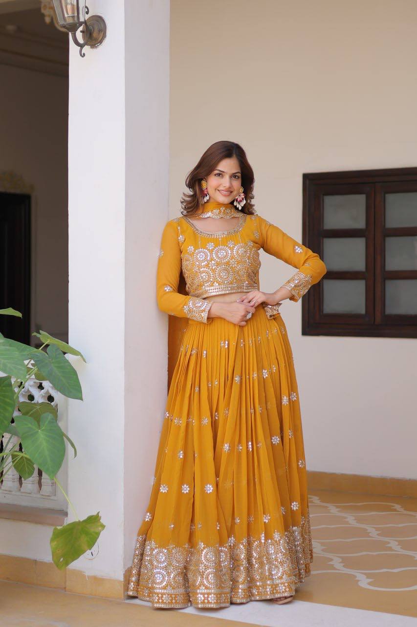 Presenting Yellow Color Georgette Designer Event Wear Lehenga Choli