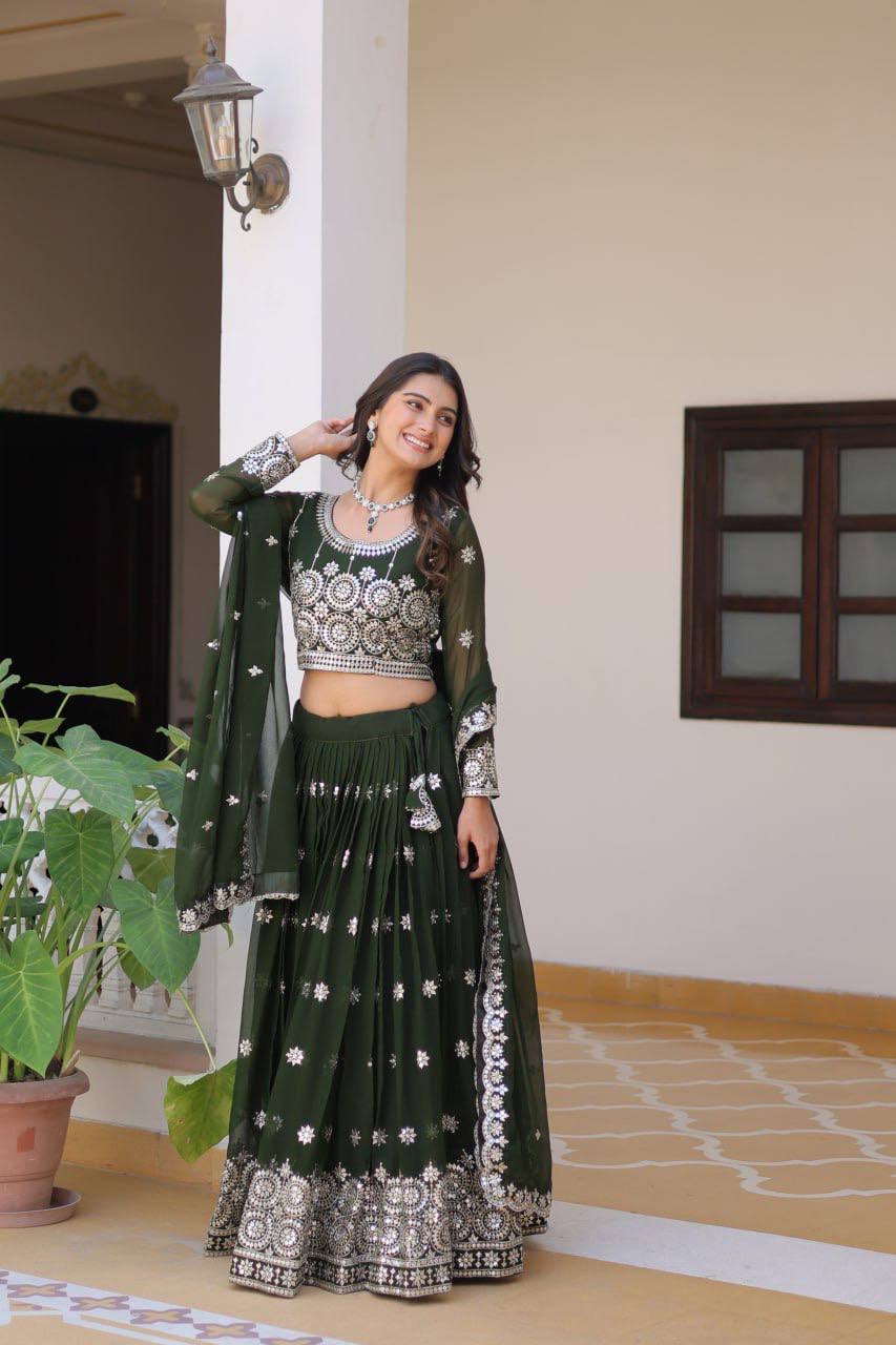 Presenting Green Color Georgette Designer Event Wear Lehenga Choli